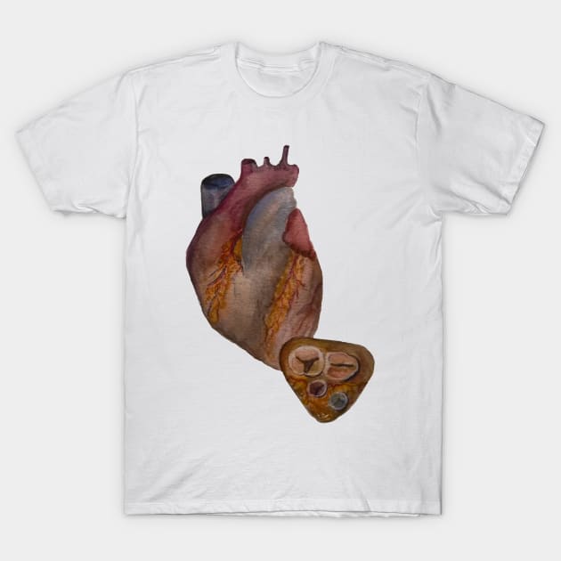Anatomical Heart Watercolor Illustration T-Shirt by emadamsinc